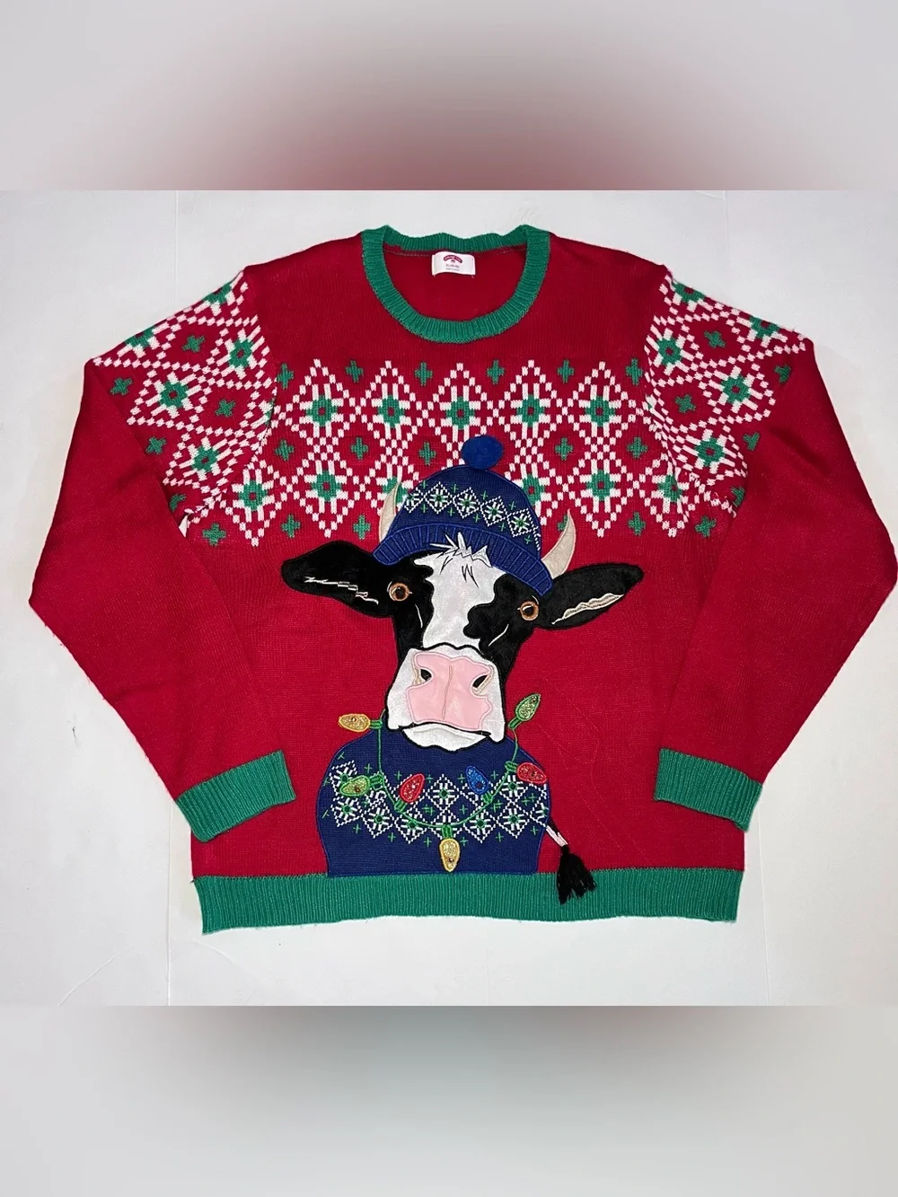 Festive Cow Ugly Christmas Sweater Mens XL ~ Holiday